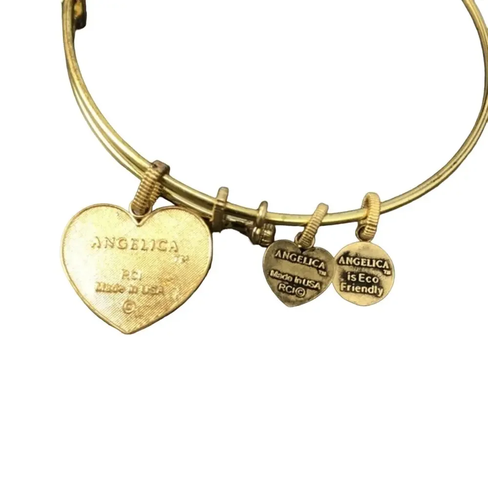 Angelica Gold Paw Heart Charm Bangle Bracelet